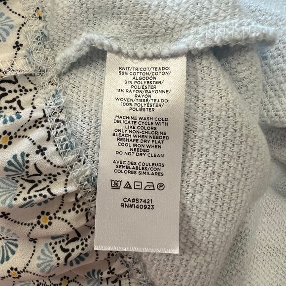 Loft Women's Size Medium Mosaic Boucle Mixed Media Sweatshirt Blue boho - Picture 4 of 13